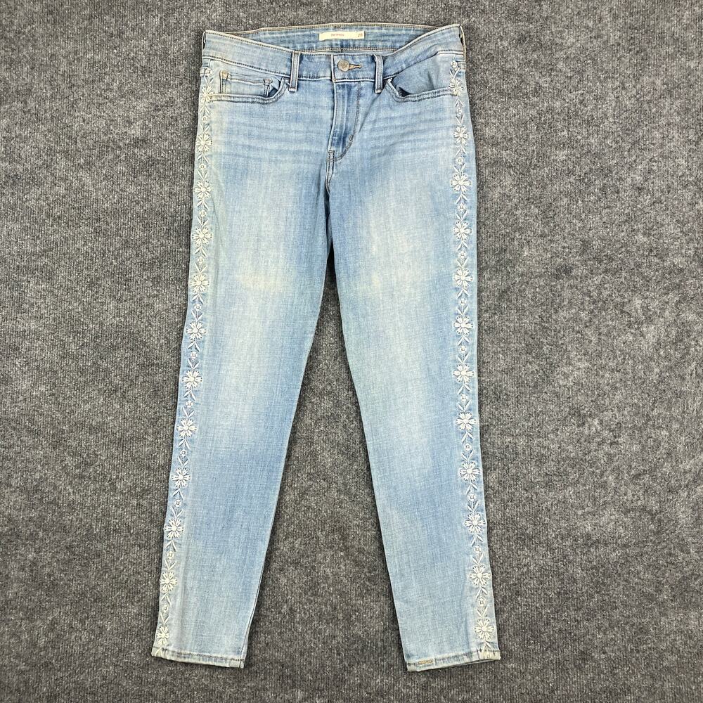 Levi's 711 Skinny Jeans Womens Size 28 Blue Embroidered Floral Mid Rise Stretch